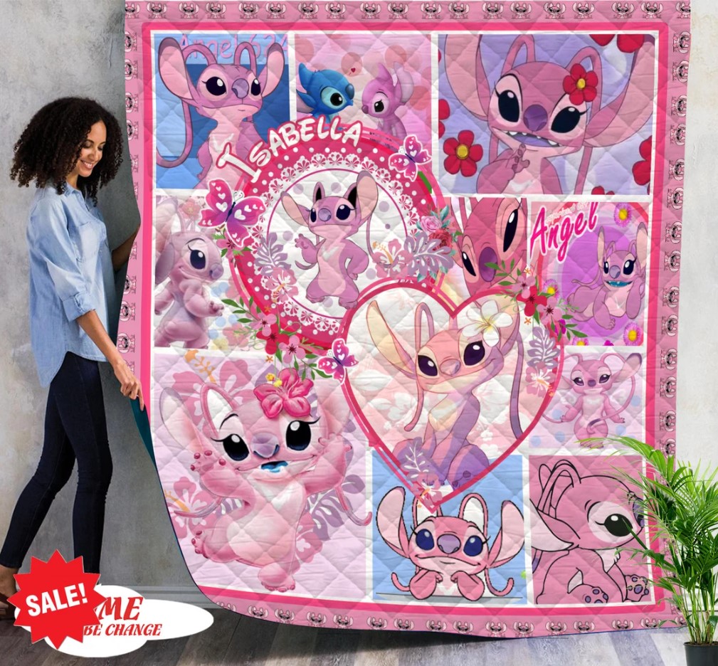 Personalized Stitch Angel Quilt Blanket Stitch Ohana Means Family Quilt Lilo And Stitch Blanket Kid Blanket Custom Kids Blanket